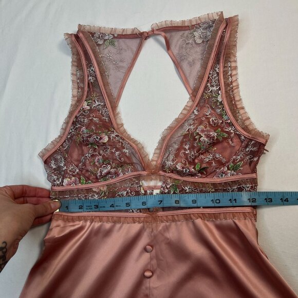 For Love and Lemons Euphoria Embroidered Slip Dress Pink Satin Mesh Small - Picture 10 of 14